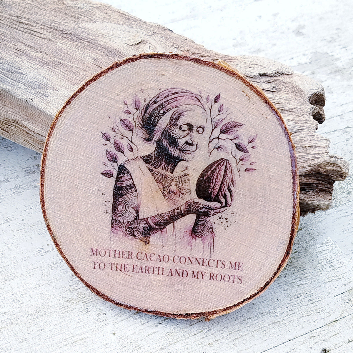 "Mother Cacao connects me to the Earth and my Roots" ritual item (træ)